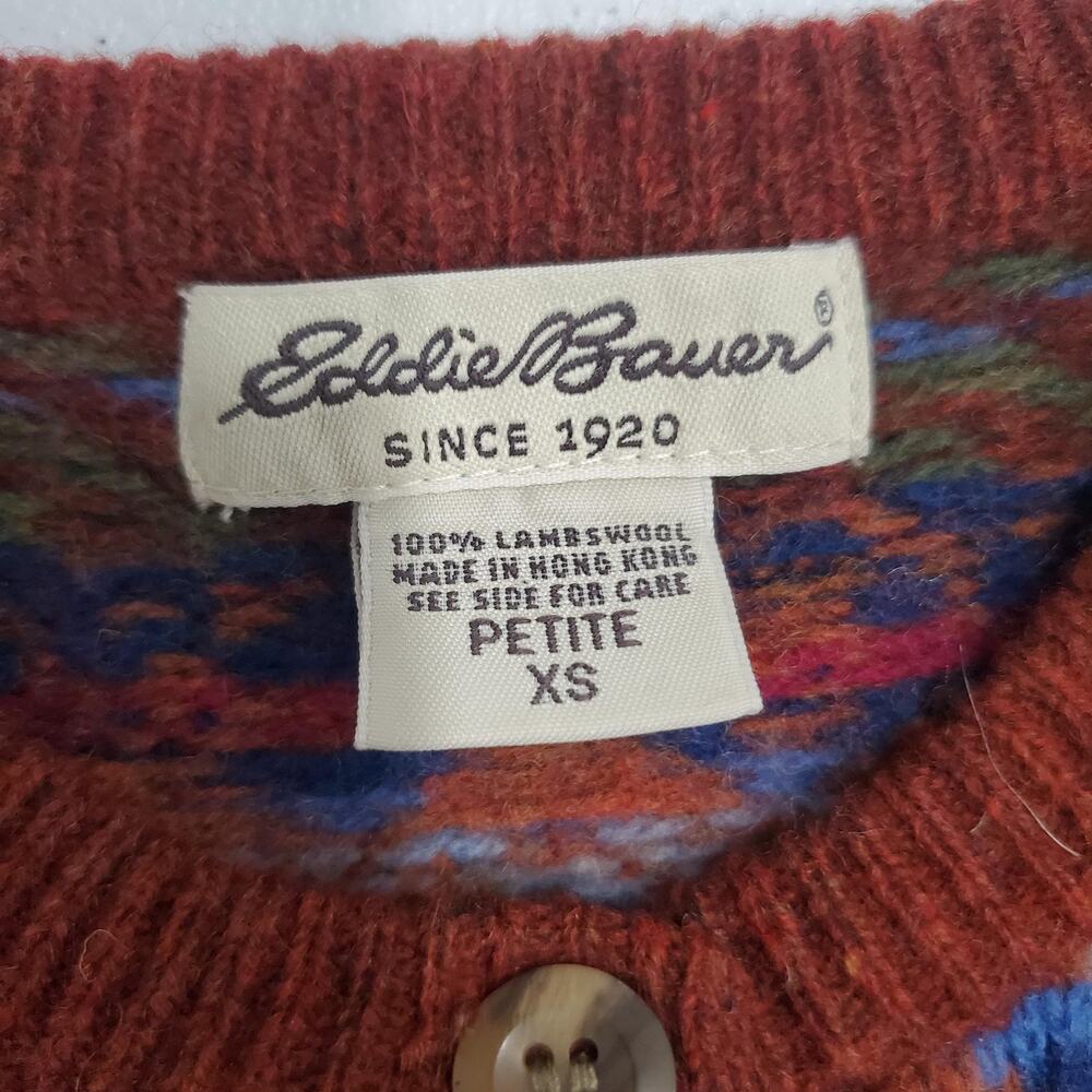 Vintage Eddie Bauer Cardigan Sweater Womens Petite XS Multicolor Fair Isle - Picture 4 of 7